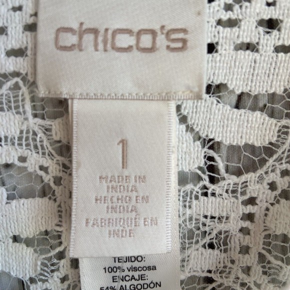 Chicos Lace Detail Popover Tunic Blouse Top Cream Bell Sleeves Feminine Size M - Picture 6 of 12